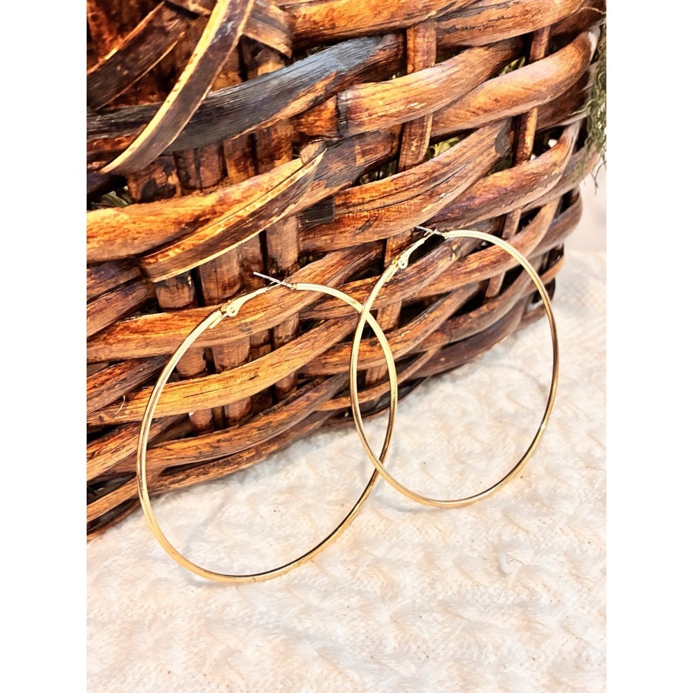 Large Gold Tone Hoop Earrings Oversized Thin Hoops Y2K 90s Minimalist Statement